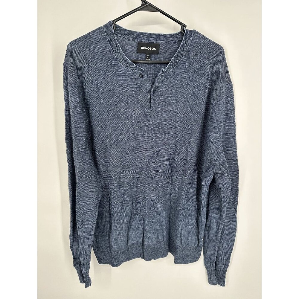 Bonobos Men's Henley Blue Long‎ Sleeve Size XL Slim